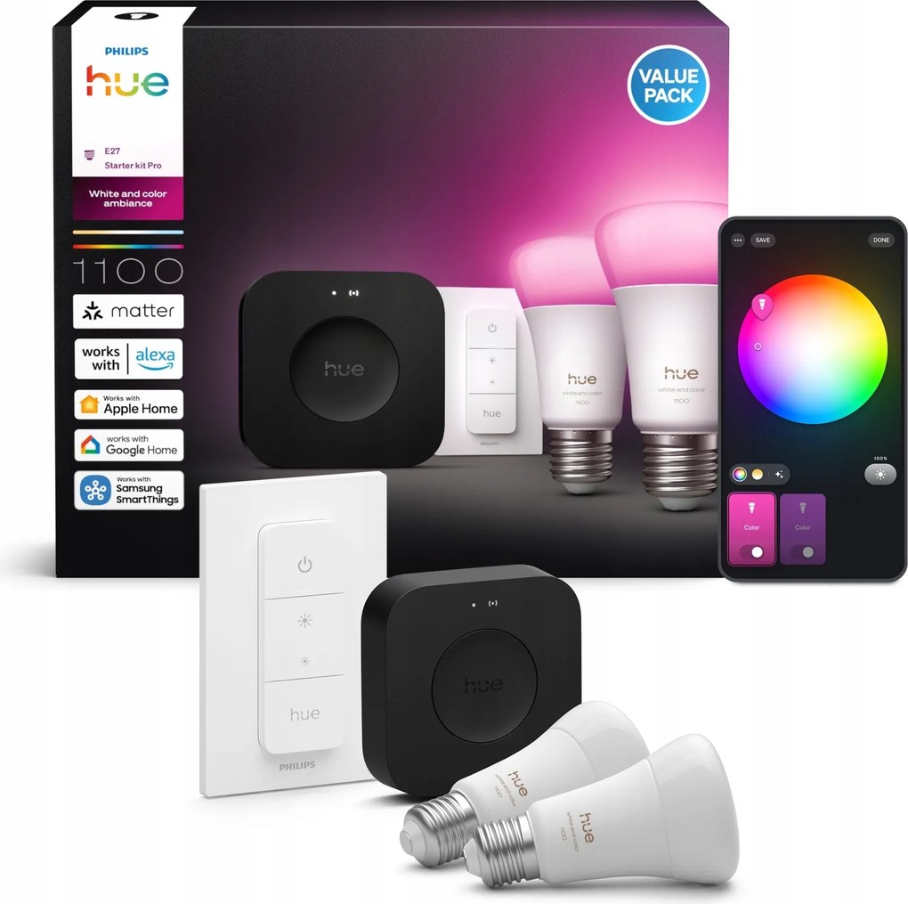 2x Led izzó E27 8.1W 1100lm Rgb Bridge Pro híd Távirányító Philips Hue