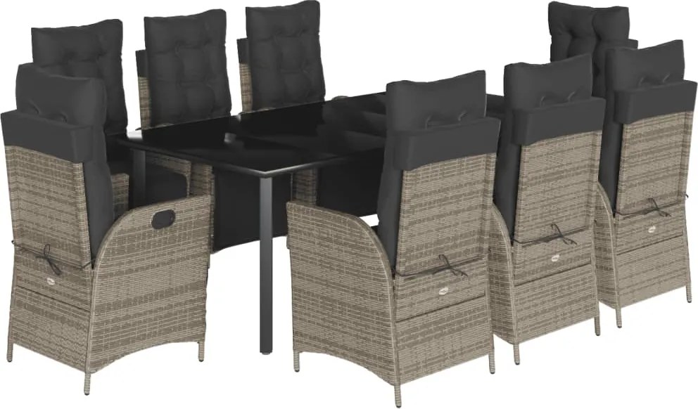 vidaXL 9 részes szürke polyrattan kerti étkezőgarnitúra párnával