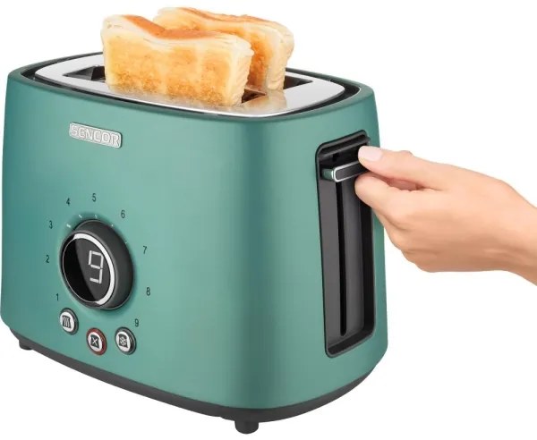 Sencor - Kétnyílásos kenyérpirító melegítőrácssal, 1000W/230V, mentazöld