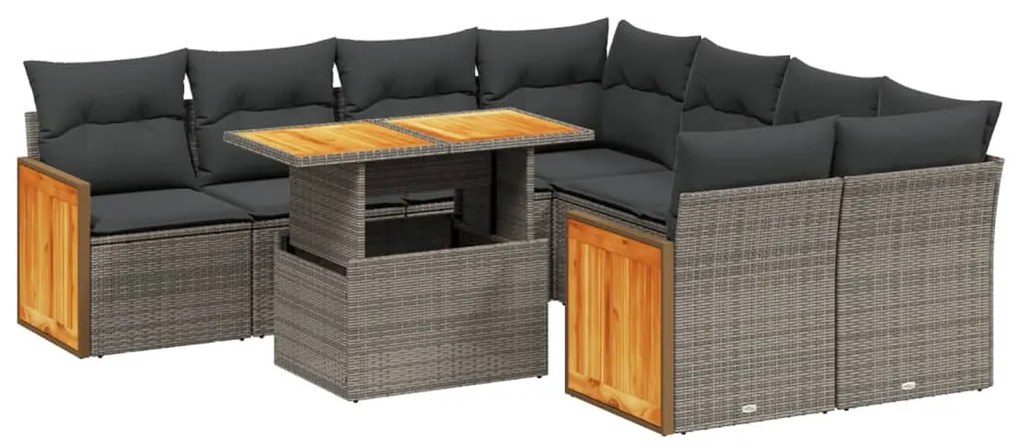 9 részes szürke polyrattan kerti ülőgarnitúra párnákkal