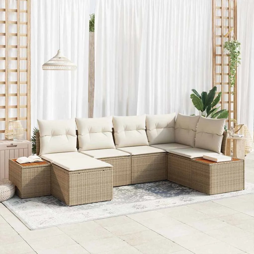 vidaXL Kerti Kanapé Szett párnával 7 pcs Beige és krém Polyrattan