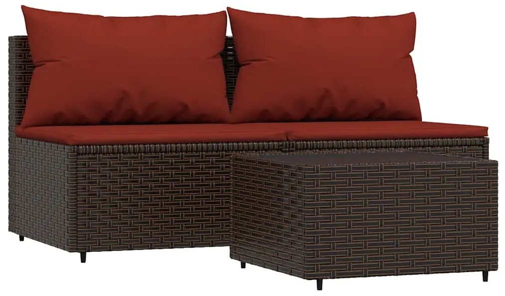 3 részes barna polyrattan kerti ülőgarnitúra párnával