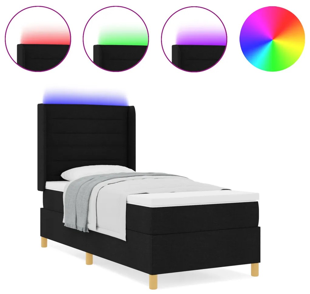 Boxspring Ágy Matraccal és LED-del Fekete 80x200 cm Szövet