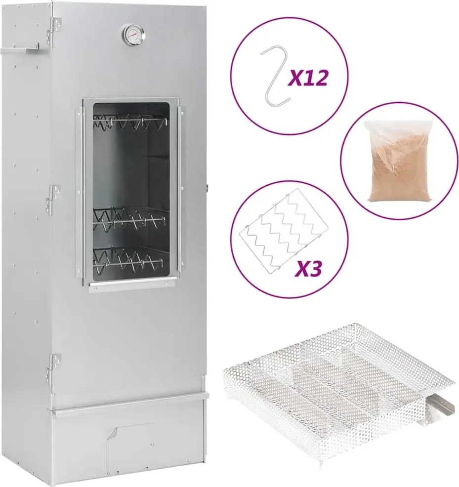 vidaXL horganyzott acél BBQ füstölőkemence hidegfüst-generátorral