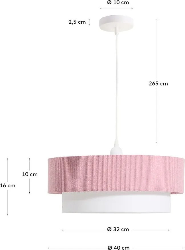 Fehér-világos rózsaszín gyerek függőlámpa textil búrával Bianella – Kave Home