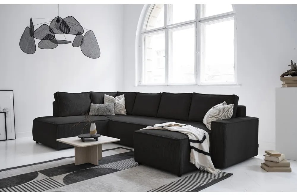 Antracitszürke kordbársony kinyitható sarokkanapé (bal oldali-U alakú) Brave Dave – Miuform