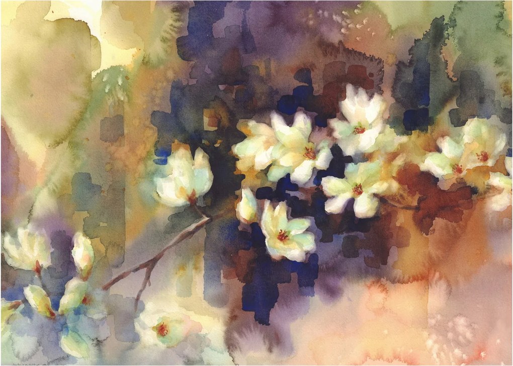 Kép - fehér magnólia, festmény (üvegen) (70x50 cm)