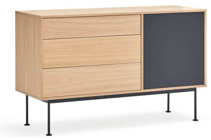 Yoko antracitszürke komód tölgyfa dekorral, szélesség 128 cm - Teulat