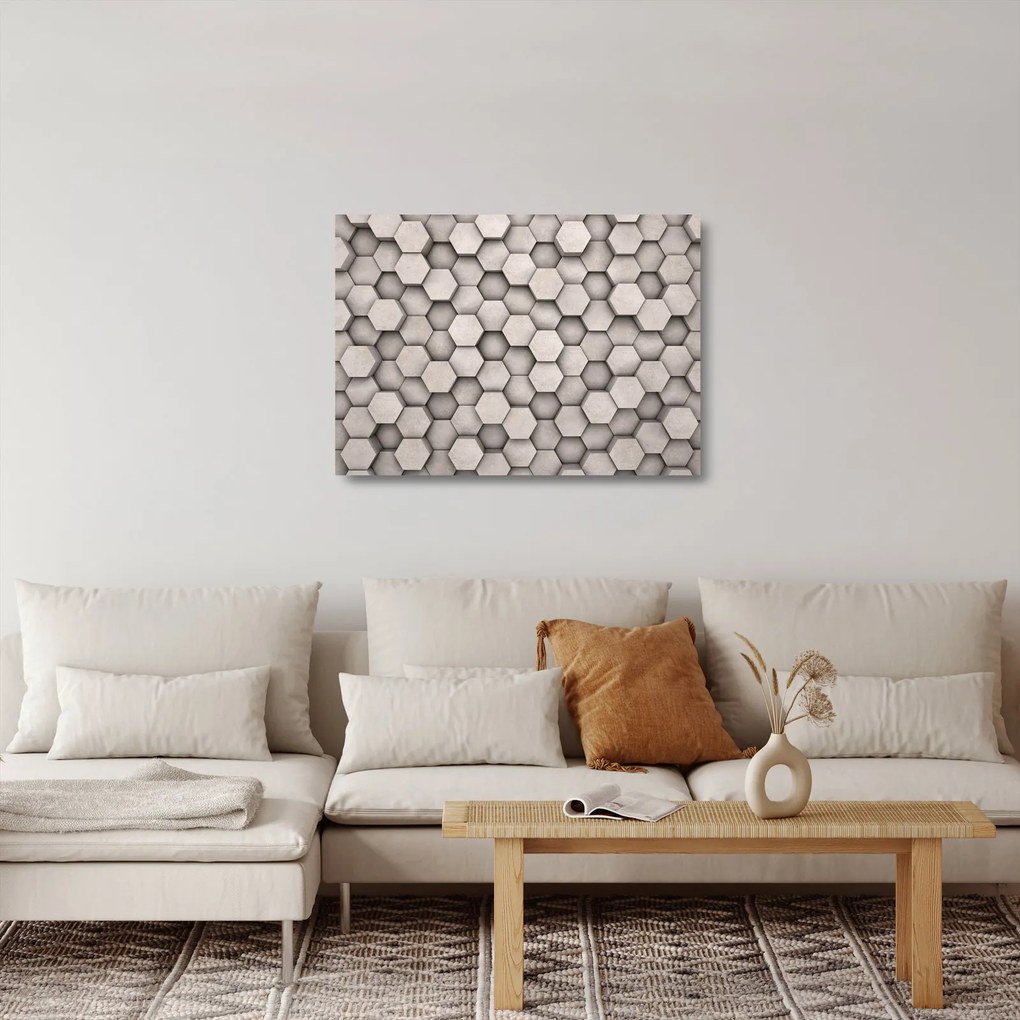 Kép - Hatszögek beton kivitelben (üvegen) (70x50 cm)