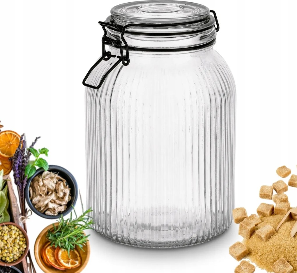 Üveg tároló klipsszel tömítéssel fekete Dekoratív a kamra konyhájába 1,9 L