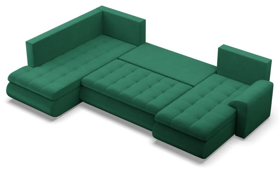 Tokio U sarokkanapé, 3 ágyneműtartóval, bársony, baloldali, zöld