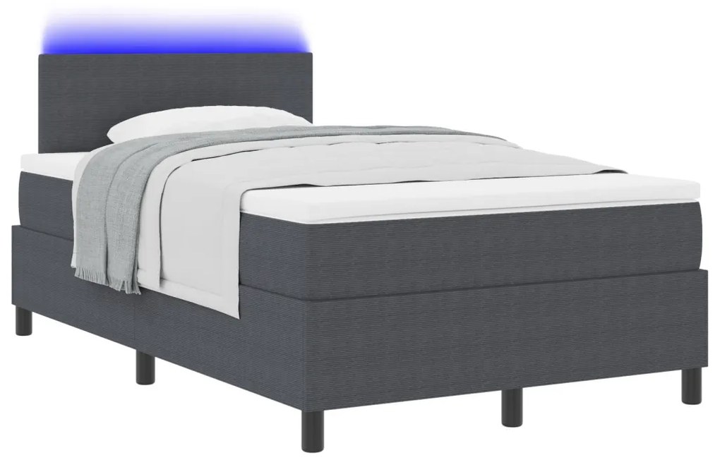 Box Spring Ágy matraccal & LED Sötétszürke 120x200 cm Bordázott Anyag