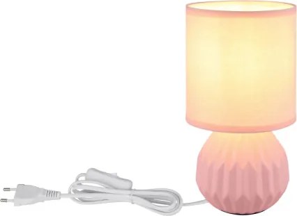 Globo 21730P Asztali lámpa, kerámia rózsaszín, textil rózsaszín, kábel PVC fehér, billenőkapcsoló a kábelen, ø: 120 mm, M: 230 mm, kábel hossza: 1300 mm, 1xE14 40W 230V izzó nélkül