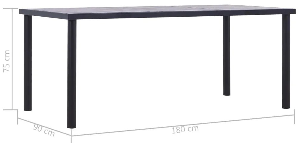 Fekete és betonszürke MDF étkezőasztal 180 x 90 x 75 cm
