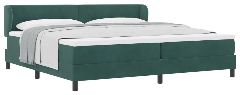 Boxspring Ágy Matrac Középsötét Zöld 200x200 cm Bársony