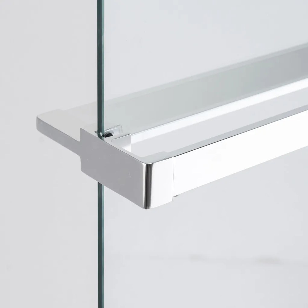 Stuxi Milano Plus Walk-in zuhanyfal, 140x200 cm, 8 mm vastag vízlepergető biztonsági üveggel, króm profillal, távtartóval, polccal és törölközőtartóval