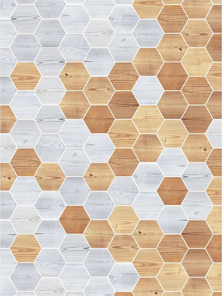 Tapéta Színátmenetes Hatszögletű Fa Mozaik Világos Sötét tölgy 206x275 +ragasztó