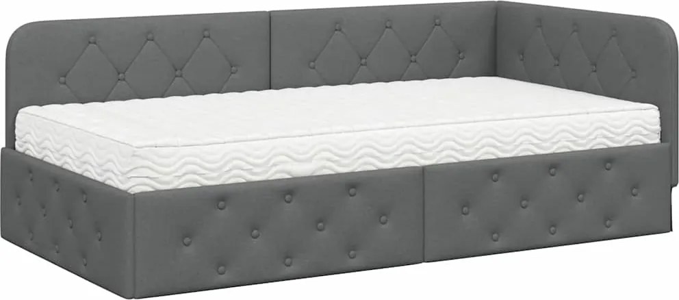 vidaXL Sarokágy keret matracmal Sötétszürke 90 x 190 cm szövet