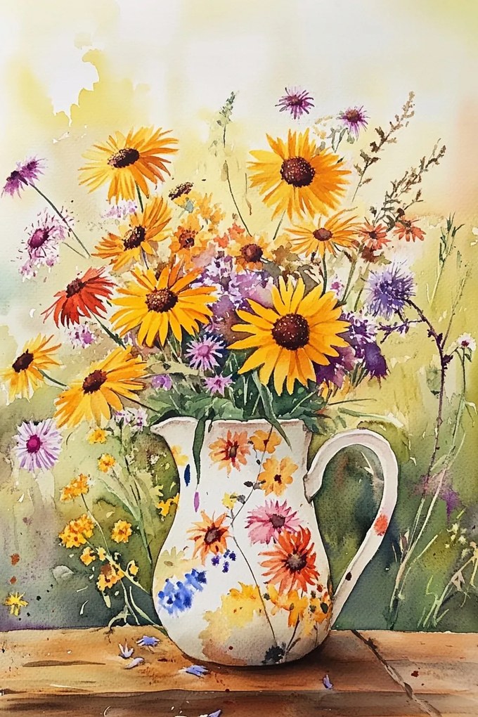 Vászonkép Canvas Színes Mezei Virágok Csokor Kancsó Nyár 80x120