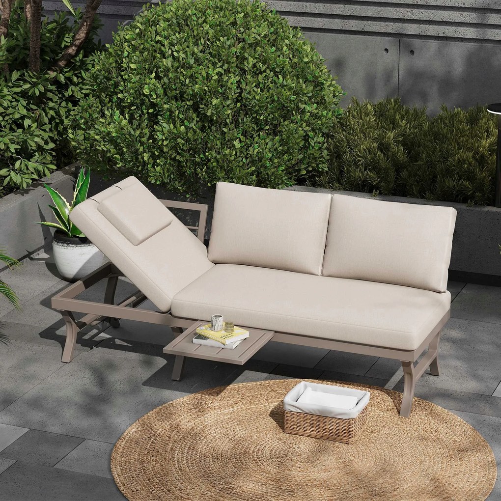 Kerti bútor szett Háromszemélyes kanapé Állítható háttámla Szürke Bézs