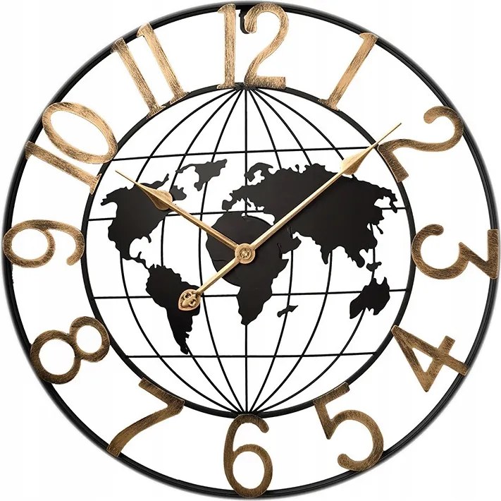 Nagy Fekete Fém Falióra Világtérkép Mpm E04.4530 60 cm