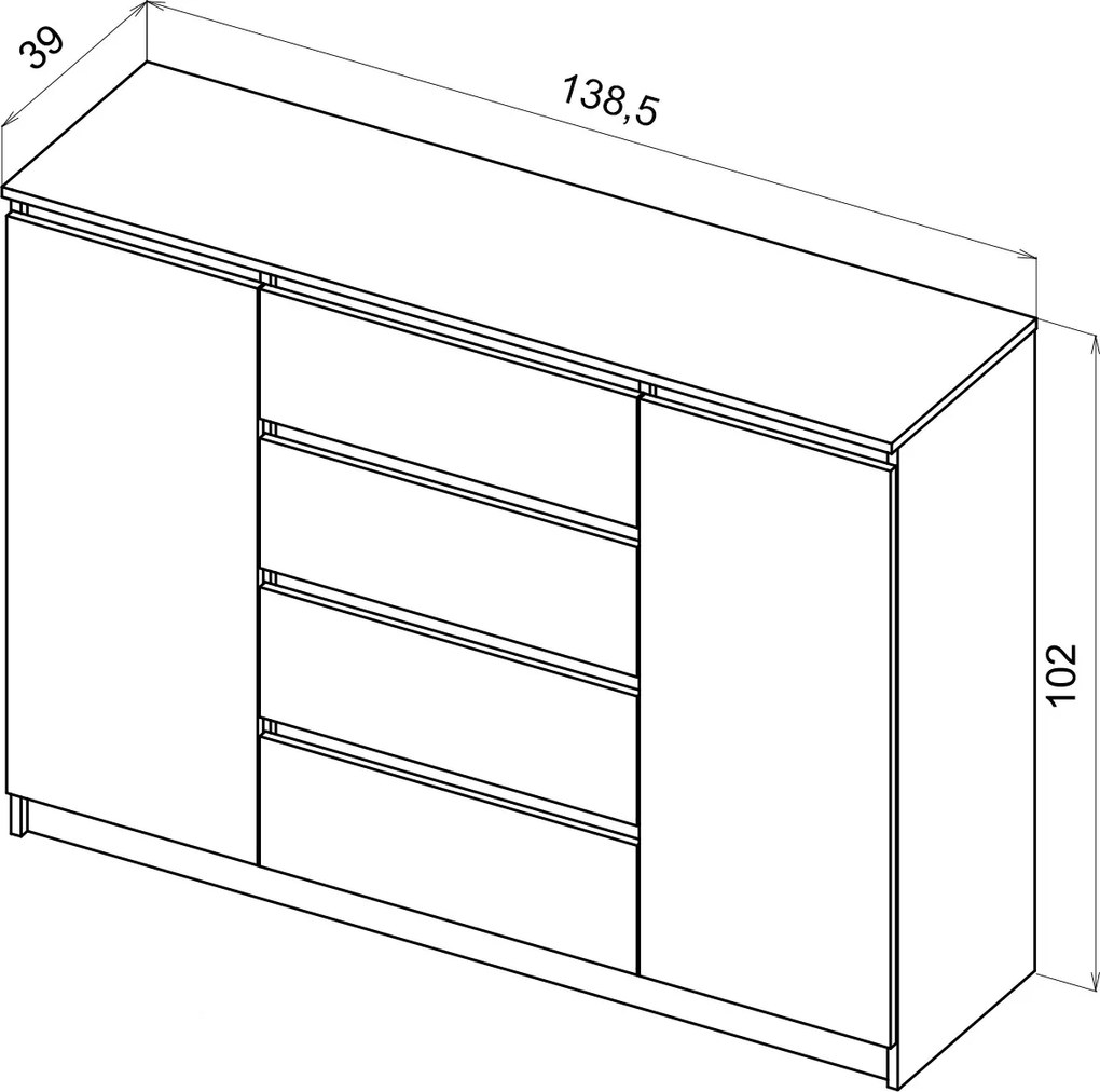 SIMPLE komód 140 cm, 2 ajtóval és 4 fiókkal, kasmír színben