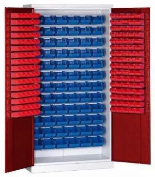 Szekrény dobozokkal (232 db), szÜrke/piros