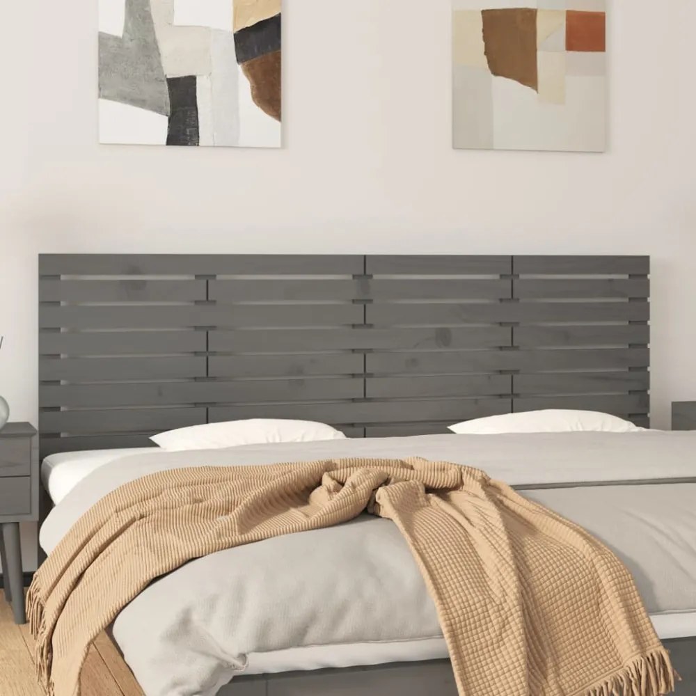 szürke tömör fenyőfa fali fejtámla 206 x 3 x 63 cm