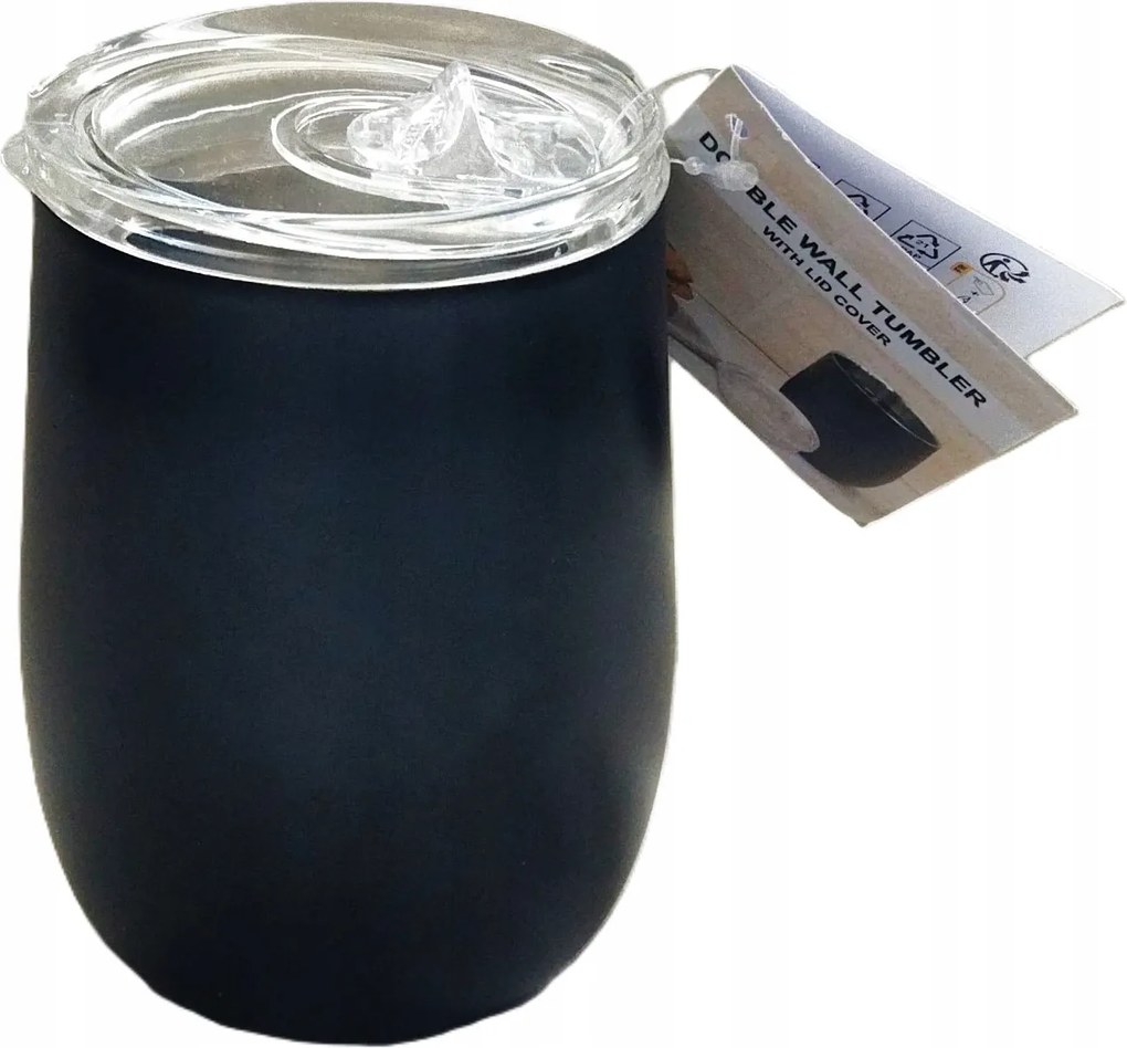 Thermo bögre dupla falú fém fedéllel- fekete /India/