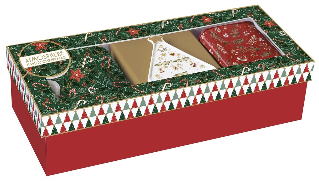 Karácsonyi porcelán teás bögre teafiltertartóval és fémdobozzal díszdobozban Fancy Christmas