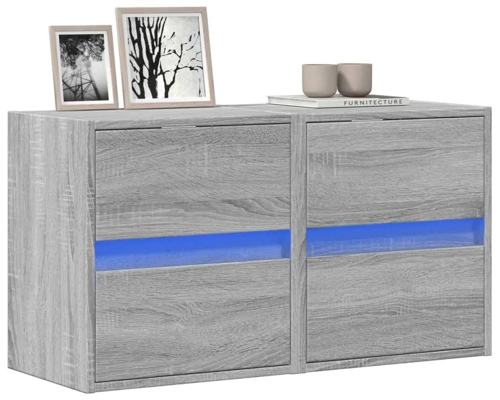 2 db szürke sonoma fali TV-szekrény LED-ekkel 41 x 31 x 45 cm
