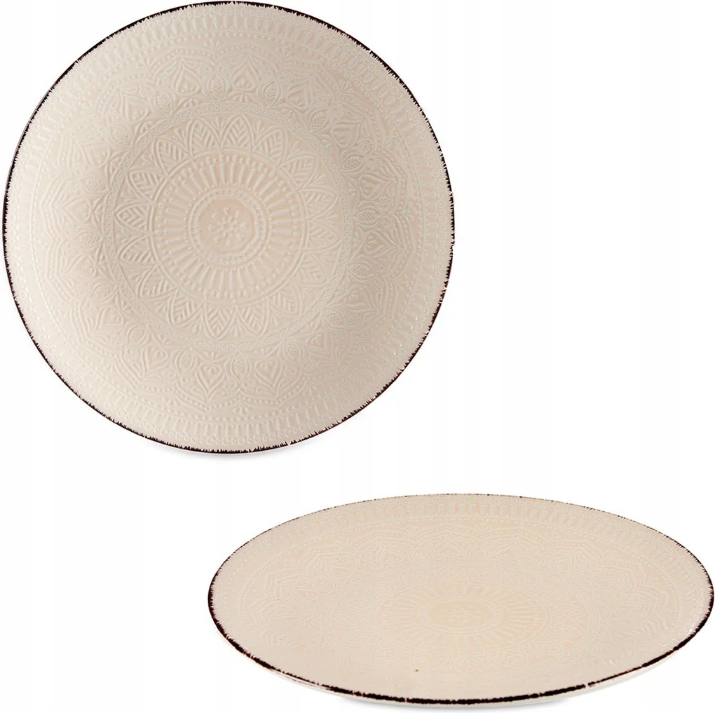 Ebédlő tányér kerek csempe 27 cm Mandala bézs tálaló kő
