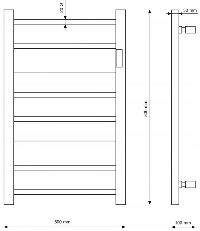 Erga Pago, elektromos fűtőelem 500x800 mm digitális termosztáttal álló vagy falra szerelhető, 200W, fekete matt, ERG-RESA/800/500/BLACK/EL