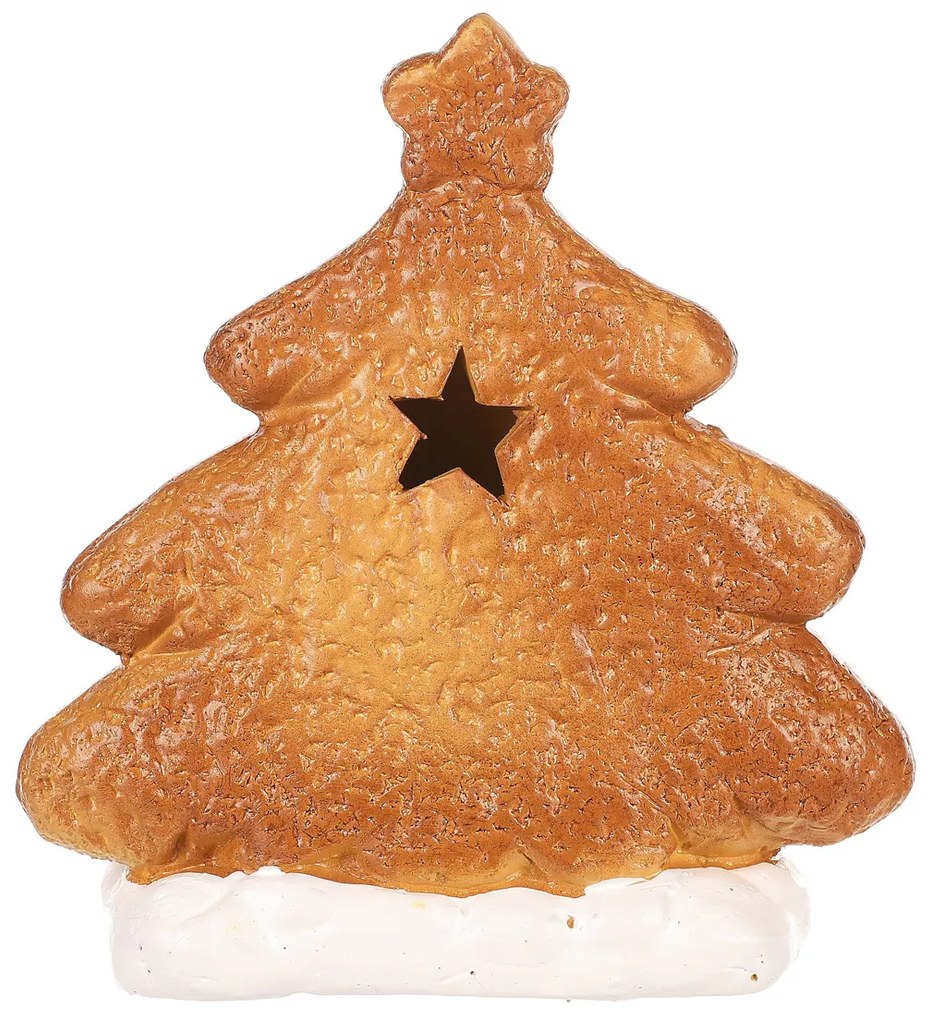 Mézeskalácsfa, LED fénnyel karácsonyi dekoráció, kerámia, 13 cm