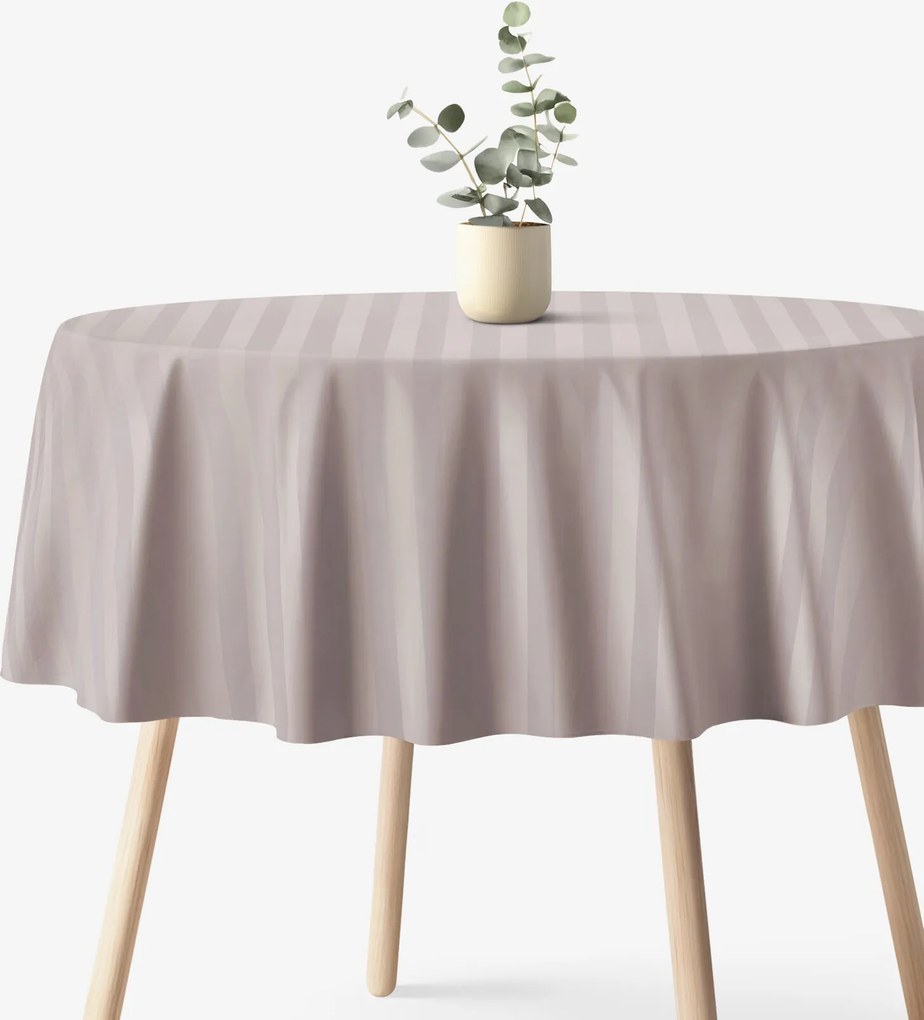 Goldea kör alakú damaszt terítő - szürkésbarna csíkos Ø 230 cm