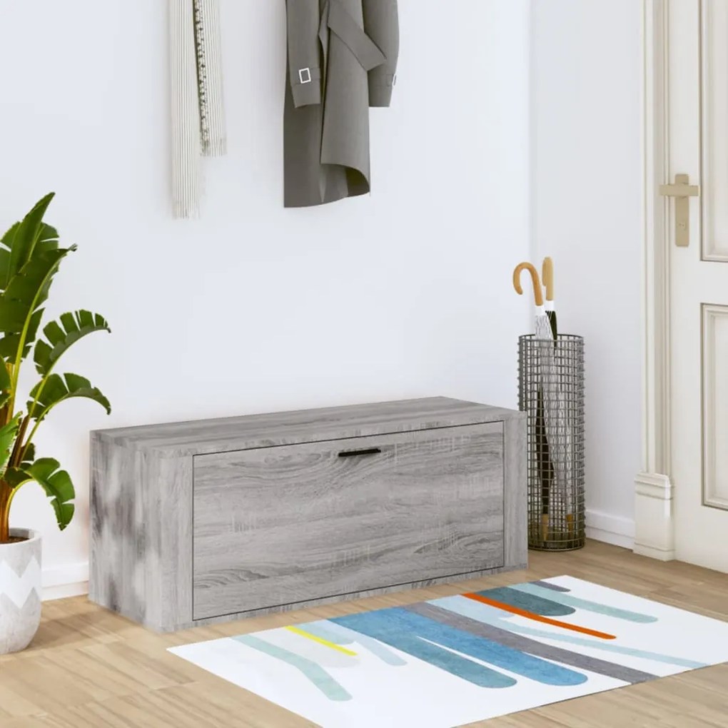 szürke sonoma színű szerelt fa fali cipősszekrény 100x35x38 cm
