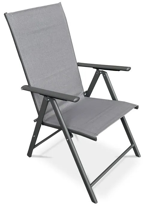 Kerti szék, állítható dőlésszögű, szürke textilén, szürke fémváz