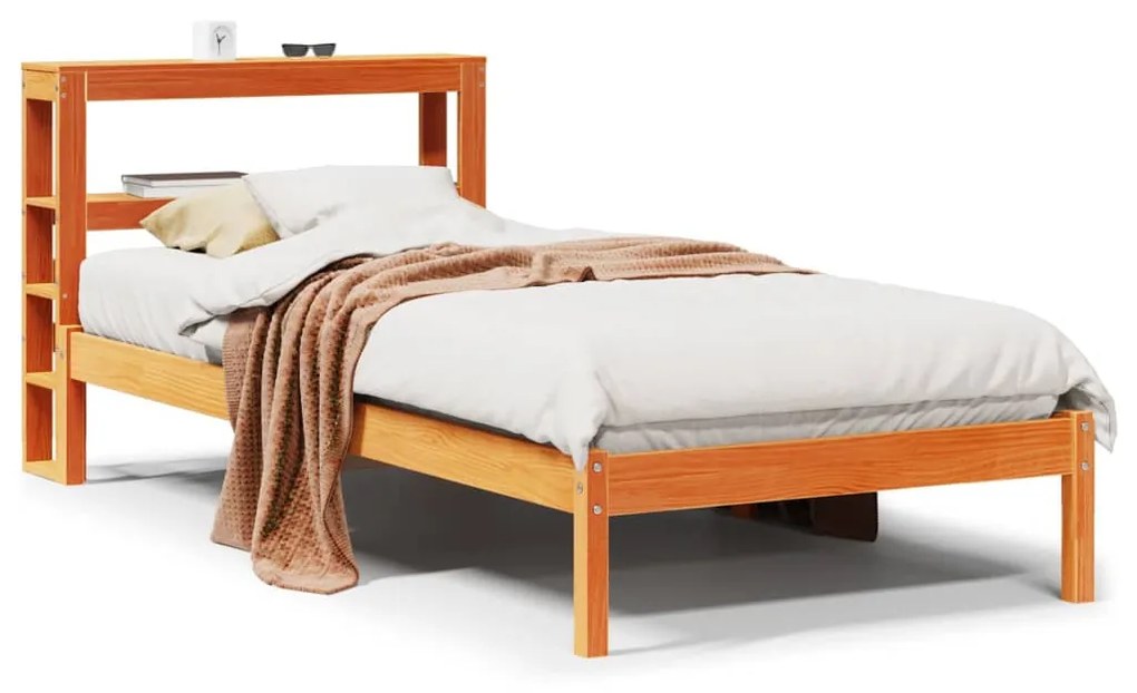 viaszbarna tömör fenyőfa ágykeret fejtámlával 75 x 190 cm