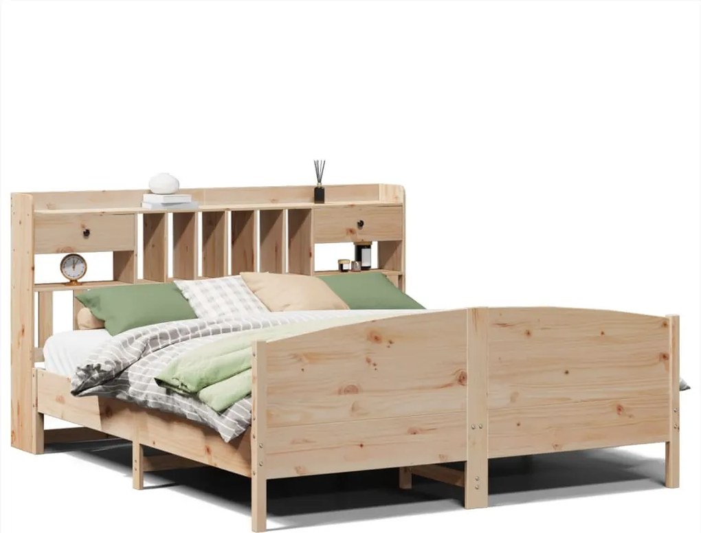 vidaXL tömör fenyőfa könyvespolcos ágy matrac nélkül 180 x 200 cm