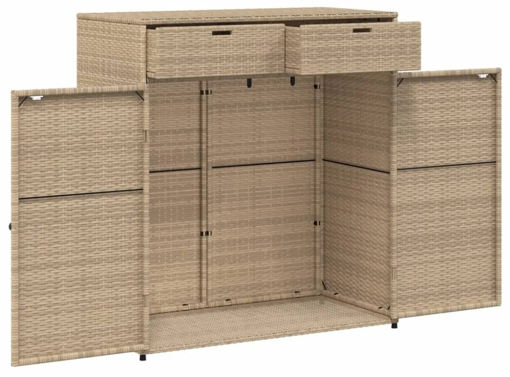 bézs polyrattan kerti tárolószekrény 105 x 55 x 113 cm