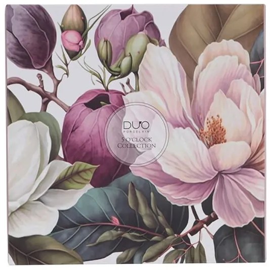 Magnólia virágos porcelán desszertes tányér készlet - 2 darabos díszdobozban