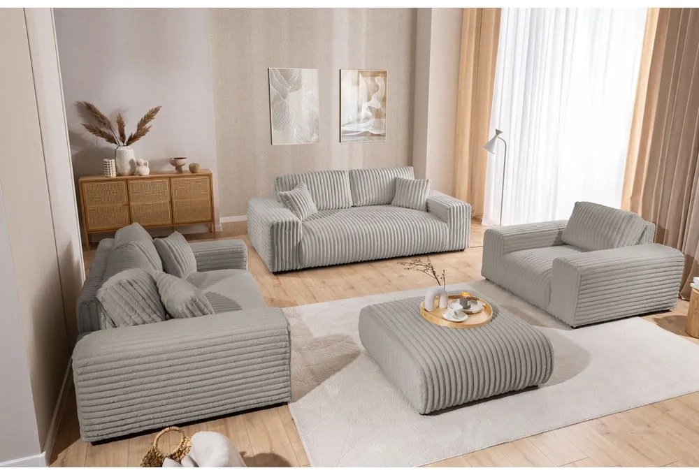 Világosszürke kordbársony fotel Justin – Ropez