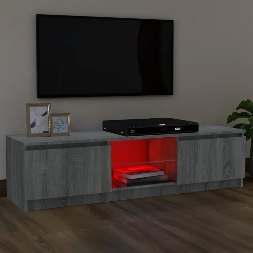 szürke sonoma színű TV-szekrény LED lámpákkal 120 x 30 x 35,5cm