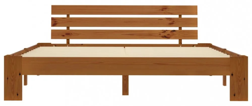 mézbarna tömör fenyőfa ágykeret fejtámlával 160 x 200 cm