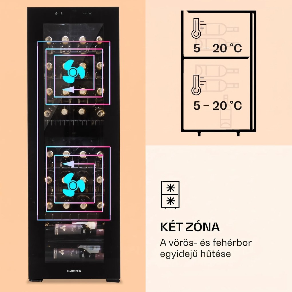 Klarstein Bellevine Deux 39 Flex, borhűtő, 116 l, 34 palack, 2 zóna
