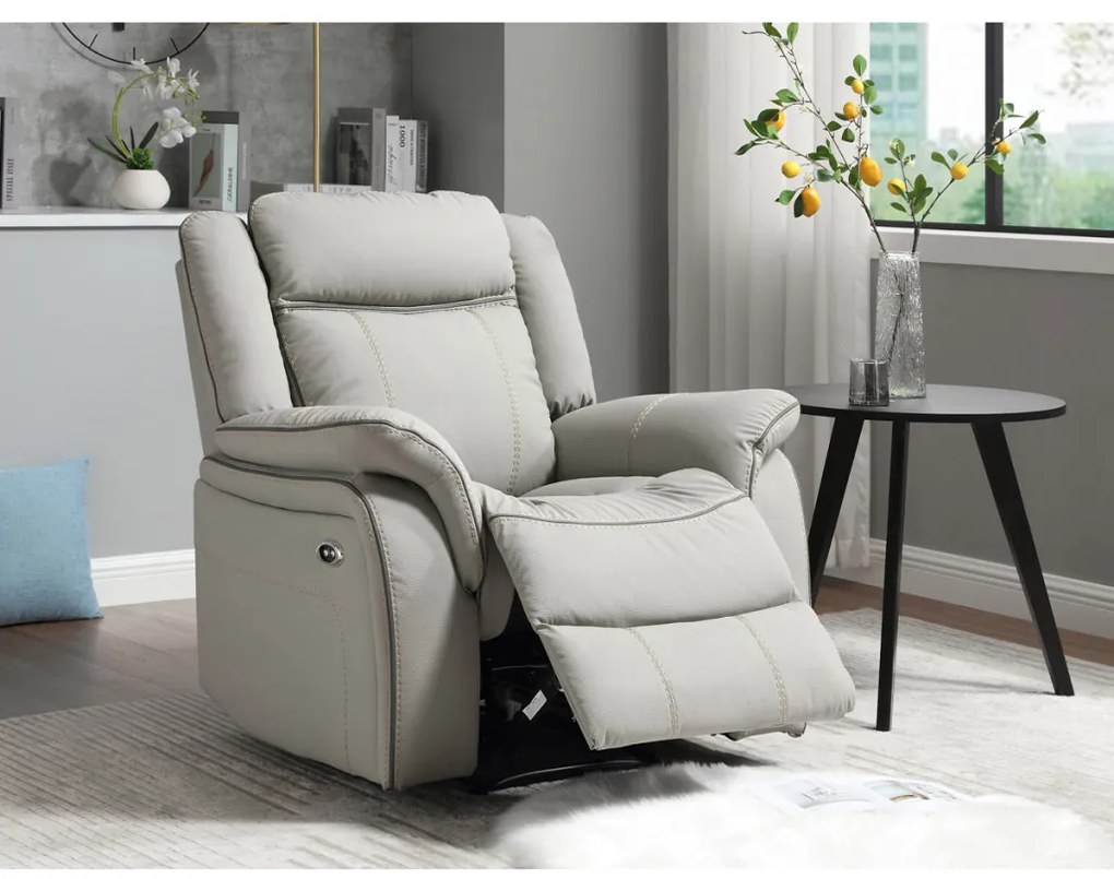 Fotoliu relax cu control electric, tapițerie din piele ecologică de culoarea trufei