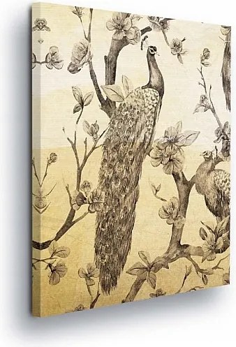 Vászonkép 60x80 Páva virágzó fa keleti motívum vintage elegancia természet