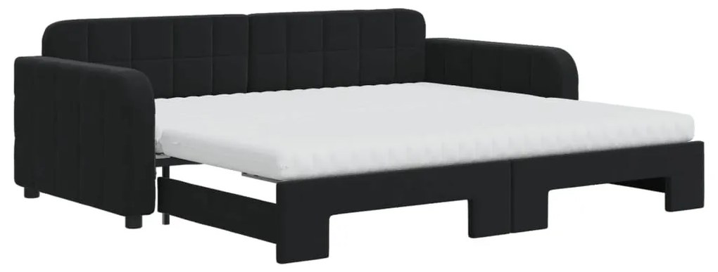 fekete kihúzható bársony heverő matracokkal 90 x 190 cm