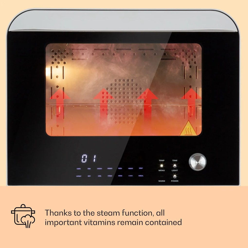 Klarstein Vita Pro, forrólevegős fritőz gőzfőzéssel, 2450 W, 18 l, 14 program, 800 ml víztartály