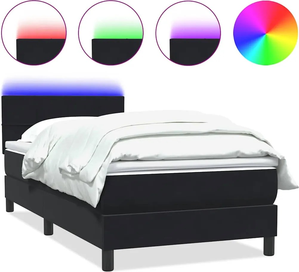 vidaXL fekete bársony rugós és LED-es ágy matraccal 80x220 cm